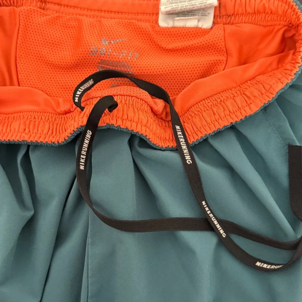 Nike Dri-FIT Running Shorts Mens Small Teal Blue Orange Liner Gym Athletic